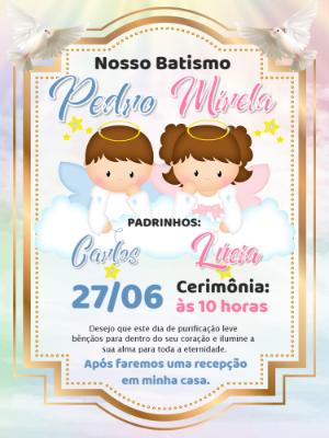 Convite de Batizado para Irmãos Anjinhos Editável Online