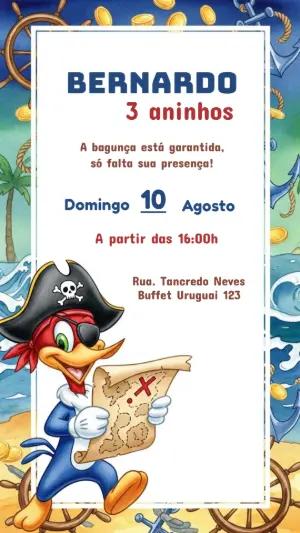 Convite de Aniversário Pica-Pau Pirata Editável