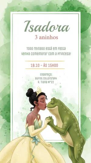 Convite de Aniversário Princesa e o Sapo para Editar Online