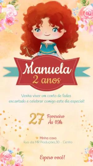 Convite Aniversário Merida Valente para Editar Online