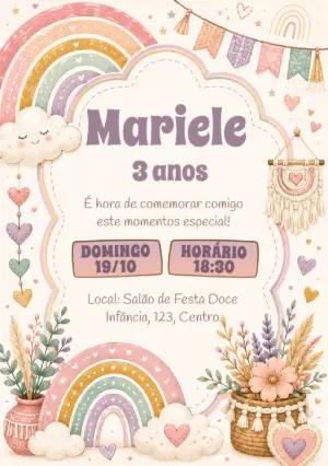 Convite de Aniversário Arco-Íris Boho Editável