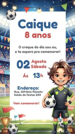 Convite de Aniversário Futebol com Menino para Editar Online