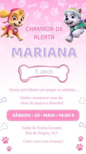 Convite Patrulha Canina Rosa com Skye e Everest Editável