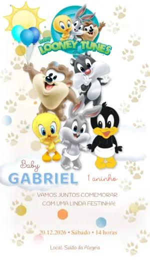 Convite de Aniversário Baby Looney Tunes para Editar Online