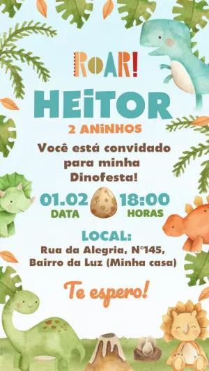 Convite de Aniversário Dinossauro Fofo para Editar Online