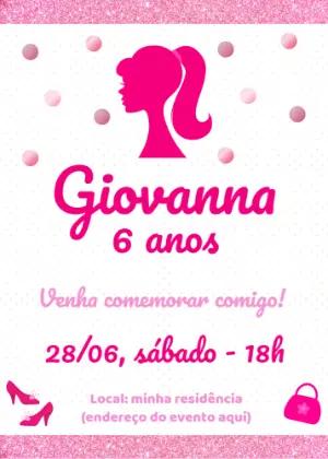 Convite de Aniversário Barbie Rosa para Editar Online