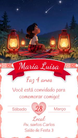 Convite de Aniversário Noite Estrelada com Lanternas Editável