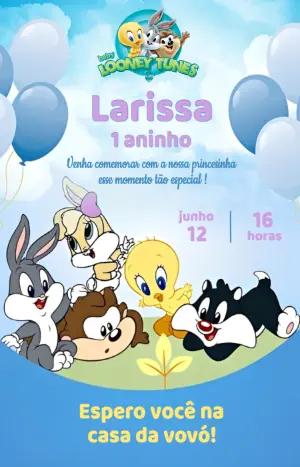 Convite de Aniversário Looney Tunes Baby Fofo para Editar