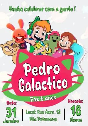 Convite de Aniversário Gato Galáctico para Editar Online