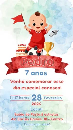 Convite de Aniversário Futebol Aquarela Infantil para Editar
