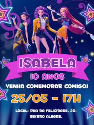 Convite Aniversário Guerreiras K-Pop para Editar Online