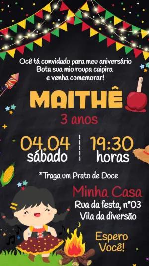Convite de Aniversário Festa Junina Menina Editável