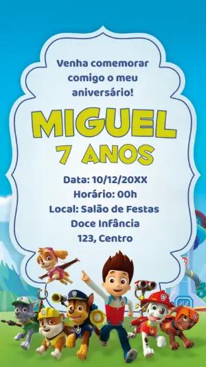 Convite Aniversário Patrulha Canina com Personagens para Editar