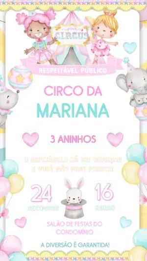 Convite de Aniversário Circo Rosa Aquarela para Editar