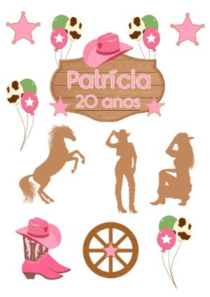 Kit Topper de Bolo Country Rosa Editável para Imprimir