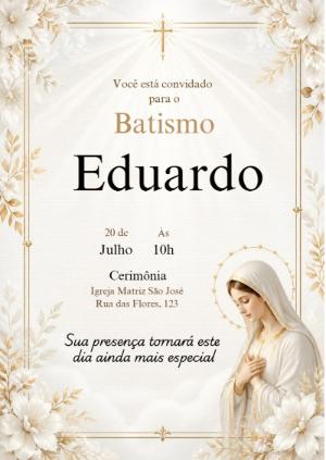 Convite de Batismo com Nossa Senhora: Modelo Elegante para Editar