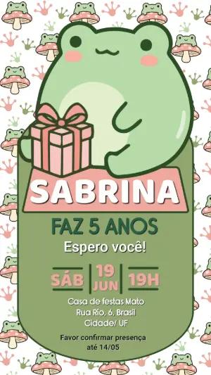 Convite de Aniversário Sapinho Fofo Verde e Rosa Editável