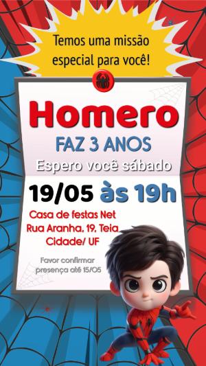 Convite de Aniversário Homem-Aranha Fofo para Editar Online