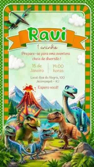 Convite de Aniversário Dinossauro para Editar