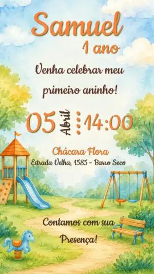 Convite de Aniversário Infantil Parque Aquarela Editável