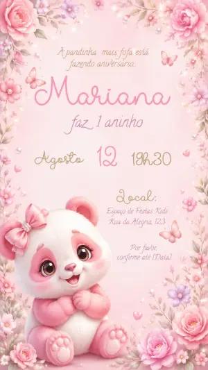 Convite Digital Aniversário Menina Pandinha Fofa Editável