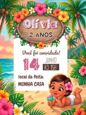 Convite de Aniversário Moana Baby Tropical Editável