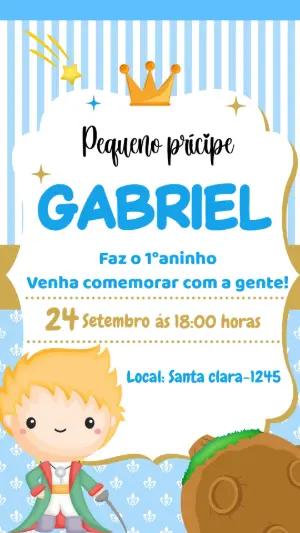 Convite de Aniversário Pequeno Príncipe Azul Editável