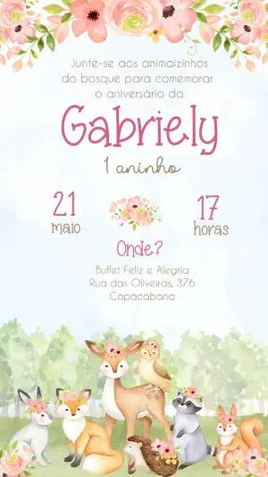 Convite de Aniversário Bosque Encantado Aquarela para Editar