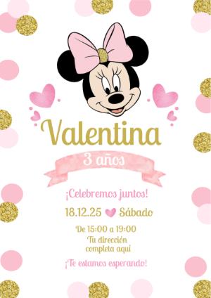 Invitación de Cumpleaños de Minnie Mouse Rosa para Editar