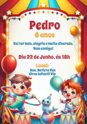 Convite de Aniversário Circo com Personagens para Editar Online