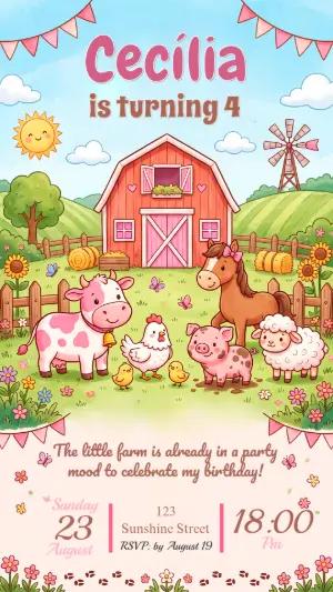 Editable Pink Farm Birthday Invitation for Kids