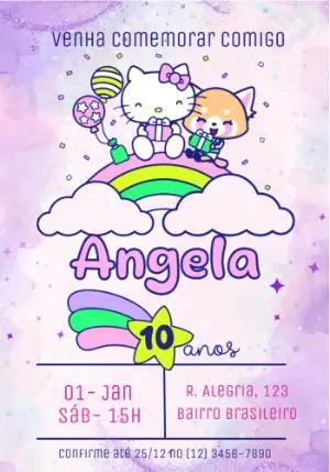 Convite de Aniversário Hello Kitty e Amigos para Editar Online
