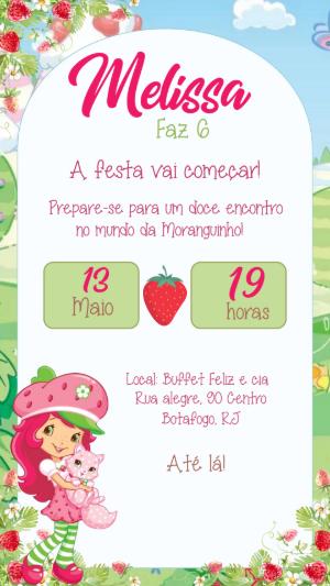 Convite Digital Aniversário Infantil Moranguinho para Editar