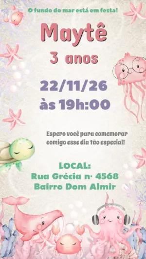 Convite de Aniversário Fundo do Mar Aquarela para Editar