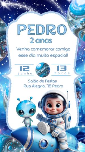 Convite Aniversário Astronauta Menino para Editar Online