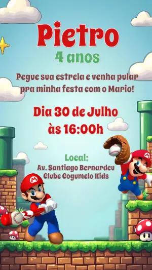 Convite de Aniversário Mario Bros Baseball para Editar Online