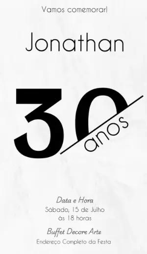 Convite de Aniversário Minimalista Preto e Branco para Editar
