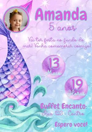 Convite de Aniversário Sereia com Foto para Editar