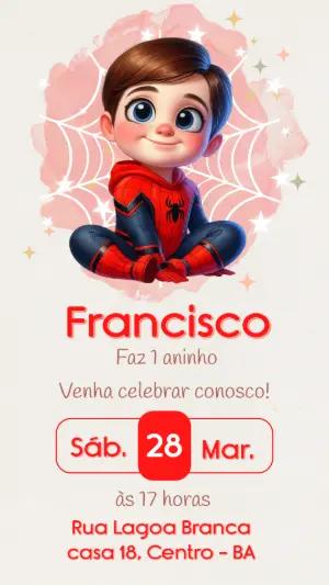 Convite de Aniversário Herói Aranha Fofo para Editar