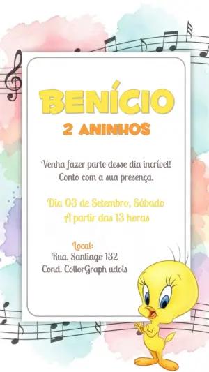 Convite Aniversário Piu Piu Baby Looney Tunes para Editar Online