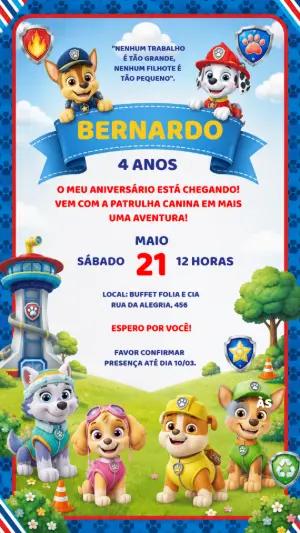 Convite de Aniversário Patrulha Canina para Editar Online