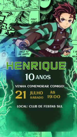 Convite de Aniversário Demon Slayer para Editar Online