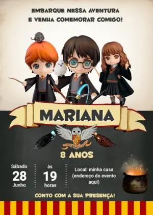 Convite Aniversário Harry Potter com Personagens para Editar