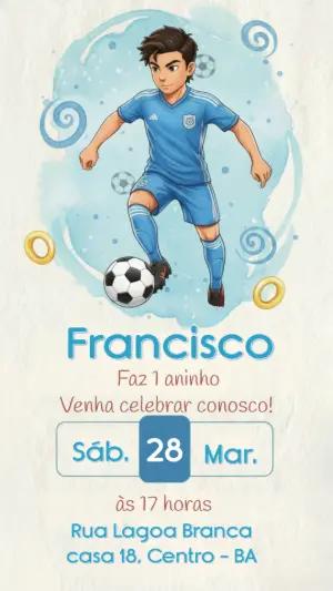 Convite de Aniversário Futebol Aquarela para Editar Online