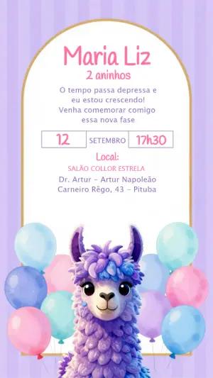Convite Digital Aniversário Infantil Tema Lhama Editável