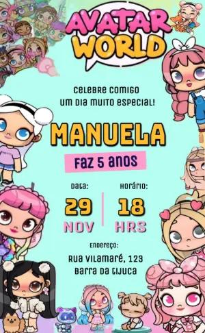 Convite Digital Infantil Avatar World para Editar Online