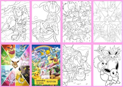 Livrinho de Colorir Pokémon Eevee Editável para Aniversário