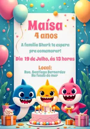 Convite Aniversário Baby Shark Fundo do Mar para Editar Online