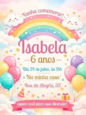 Convite de Aniversário Chuva de Amor Arco-íris para Editar
