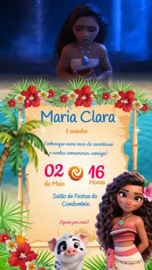Convite Animado Moana: Vídeo de Aniversário Tropical para Editar